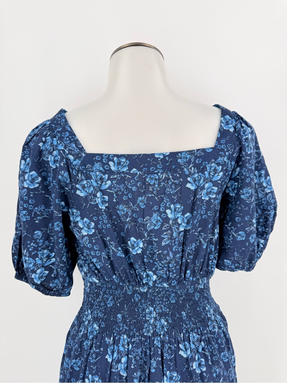 Old Navy Dark Blue Floral Square-Neck Mini Dress with Puff Sleeves - Picture 4 of 5
